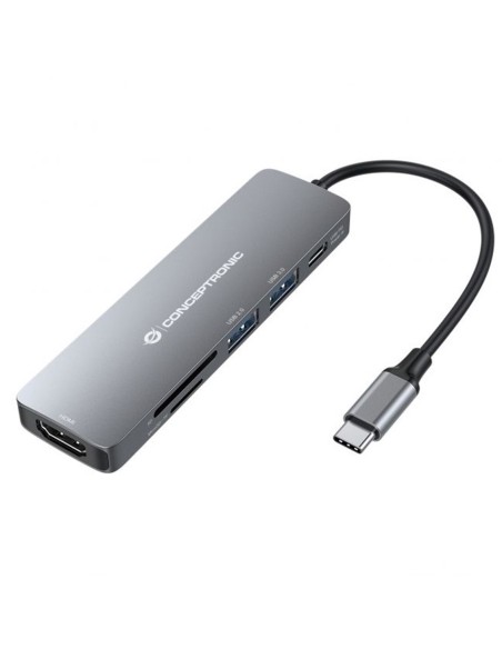 Adaptador usb  c 6en1 conceptronic donn11  hdmi usb 3 0  lector sd