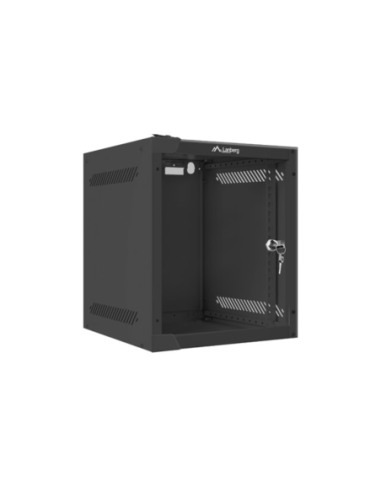 Armario lanberg mural rack 10 pulgadas 6u  280x310 flat pack negro puerta cristal