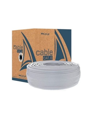 Bobina cable red solido phasak utp cat 6 awg23 cca 100m gris
