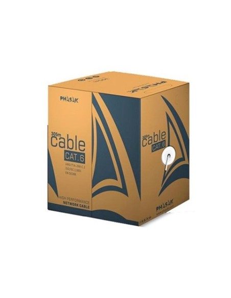 Bobina cable red solido phasak utp cat 6 awg23 cca 305m gris