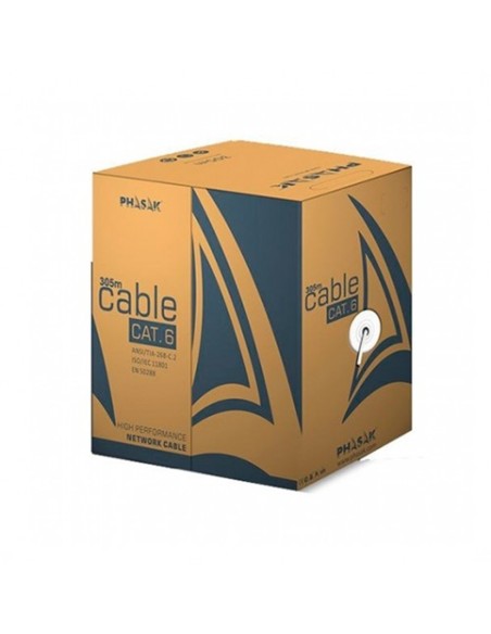 Bobina cable red solido phasak utp cat 6 lszh ignifugo cca 305m gris