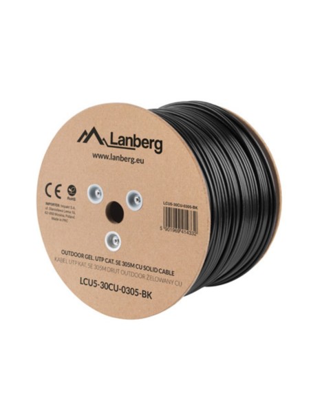 Bobina cat 5e lanberg utp rj45 solido cobre fluke tested awg24 305m negro