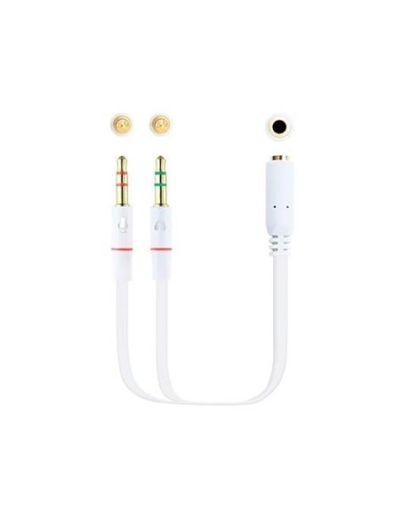 Cable audio 1xjack  3 5 a 2xjack  3 5 nanocable 20cm blanco  hembra a 2xmacho  4pin  3pin  bla