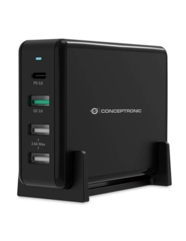 Cargador conceptronic ozul01b carga rapida pd 3 x usb tipo a  1 x usb tipo c  65w