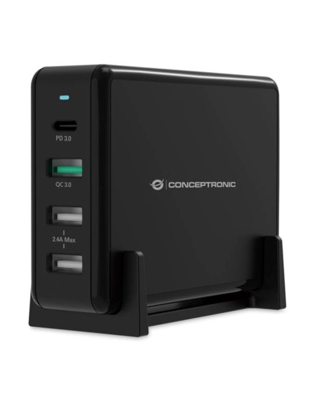 Cargador conceptronic ozul01b carga rapida pd 3 x usb tipo a  1 x usb tipo c  65w