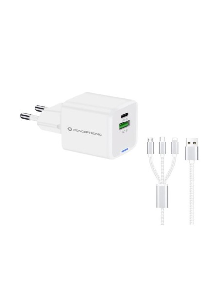 Cargador de pared conceptronic althea16w 33w  cable usb 3 0 3 en 1 blanco