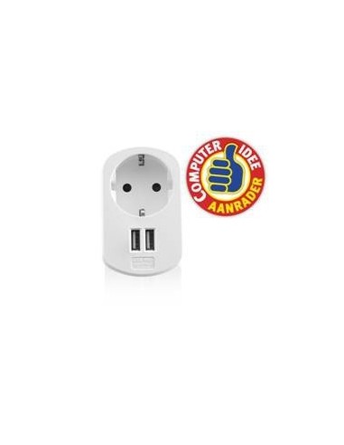 Cargador usb ewent 2 puertos  155w  enchufe shuko blanco