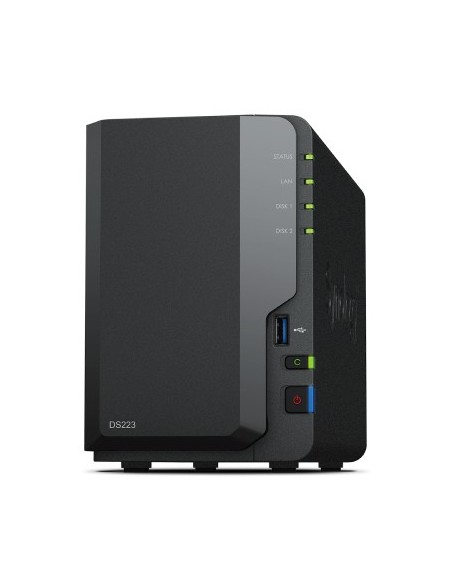 Servidor nas synology disk station ds223 2bay 1 7 ghz qc 2gb ddr 4 1 x gbe 3x usb 3 2