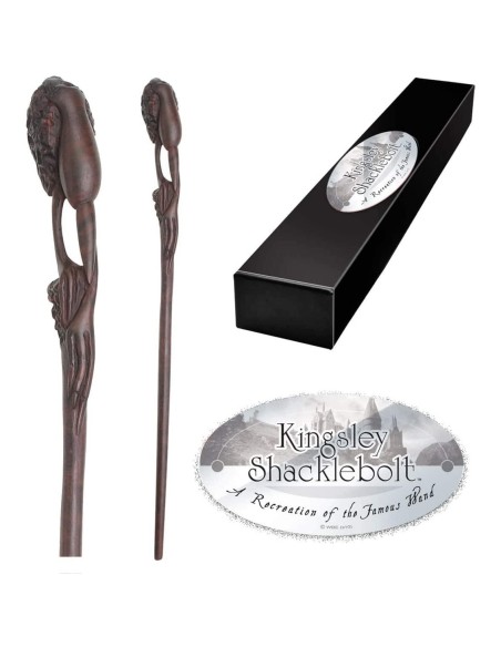 Replica the noble collection harry potter kingsley shaklebolt varita con caja y placa de identificac