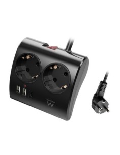 Regleta ewent 2 tomas shucko 2 puertos usb tipo a 1 puerto usb tipo c interruptor negro