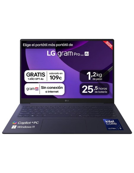 Portatil lg gram pro 16z90ts  g intel core ultra 9 288v 48tops 32gb ssd1tb w11 16 pulgadas