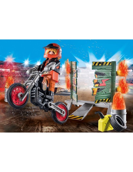 Playmobil starter pack stuntshow moto con pared de fuego