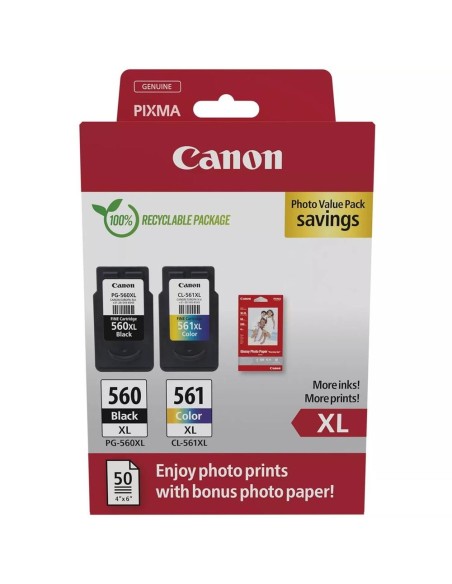 Multipack canon pg  560xl negro  cl  561xl multicolor  50 hojas papel fotografico