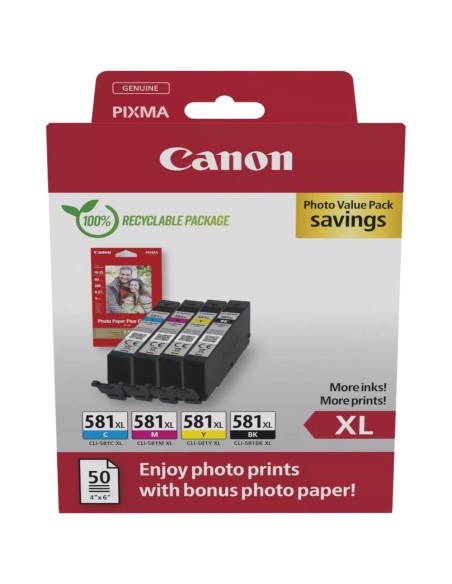 Multipack canon cli  581xl bk  c  m  y  papel fotografico