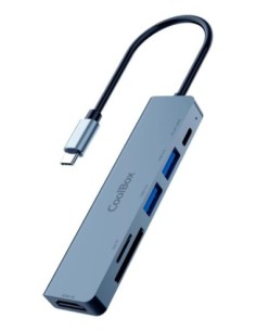 Minidock coolbox c61 aluminio usb  c a hdmi 4k  2xusb  a  usb  c pd  sd  microsd pc  mac  c