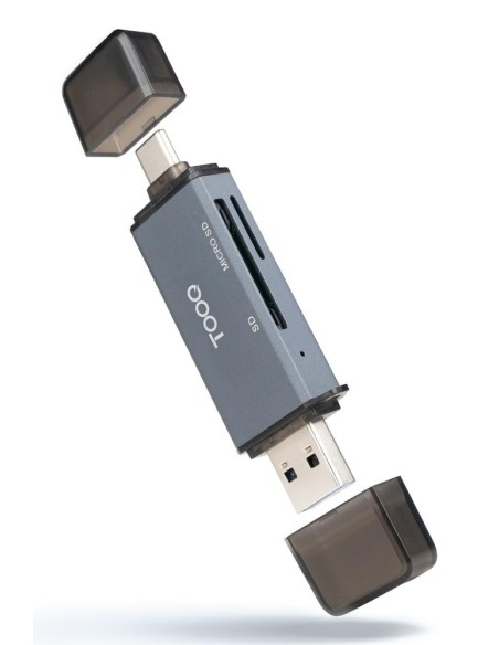 Lector de tarjetas tooq sd  tf  con entradas usb  c 3 0  usb a  gris