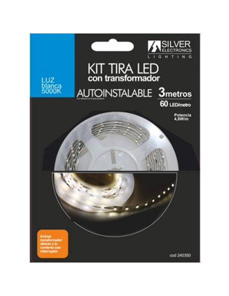 Kit tira led silver electronics 300 lm  m  3m  12v  4 8w  m  5000k  luz blanca