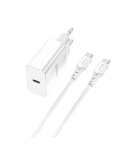 Kit cargador qcharx chronos 3a 20w puerto pd  cable tipo c a tipo c blanco