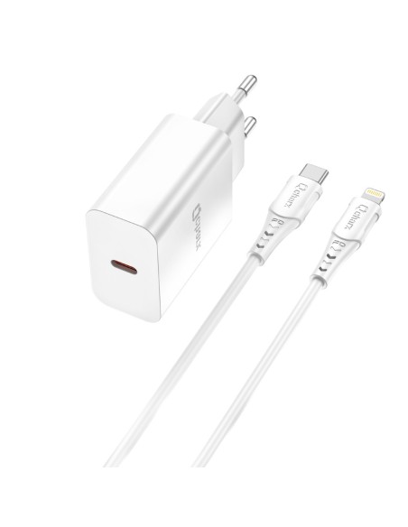 Kit cargador qcharx chronos 3a 20w  cable tipo c a lightning blanco