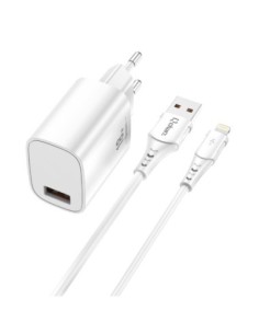 Kit cargador qcharx artemisia 3a 18w  cable usb lightning blanco