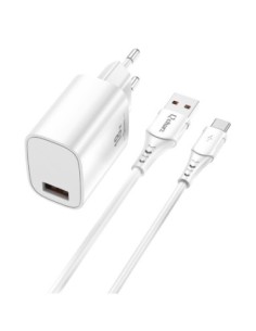 Kit cargador qcharx artemisia 3a 18w  cable usb a tipo c blanco