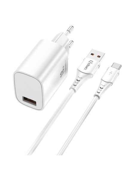 Kit cargador qcharx artemisia 3a 18w  cable usb a tipo c blanco