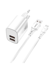 Kit cargador qcharx apolo 24a  cable usb a micro usb blanco