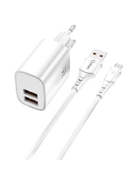 Kit cargador qcharx apolo 24a  cable usb a micro usb blanco