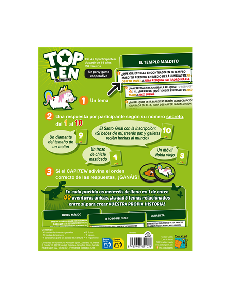 Juego de mesa top ten aventuras