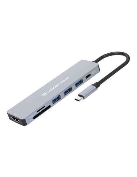 Hub usb tipo c conceptronic donn19g 1 x hdmi  3 x usb 3 2  1 x usb tipo c  lector sd  lector mic