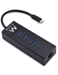 Hub usb ewent 3 puertos  usb 3 1 gen1  puerto rj45  negro