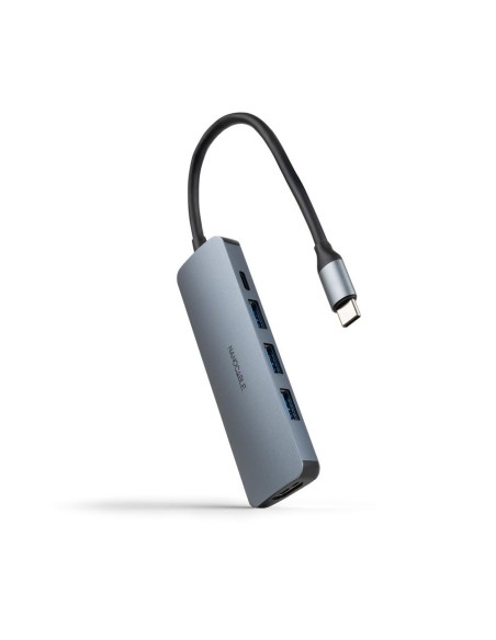Hub nanocable usb  c 5 en 1 conversor usb  c 3 1 a 3xusb  a 3 0  usb  c pd  hdmi aluminio gris