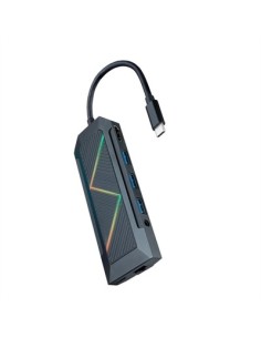 Hub nanocable 9 en 1 usb tipo c  usb  hdmi  rj45  micro sd  jack 3 5mm  15cm  macho  hembra