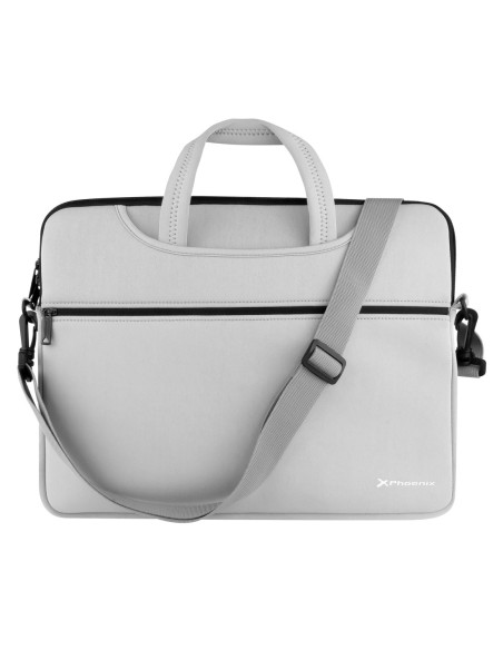 Funda maletin neopreno phoenix para portátil o tablet hasta 14 pulgadas interior terciopelo gris