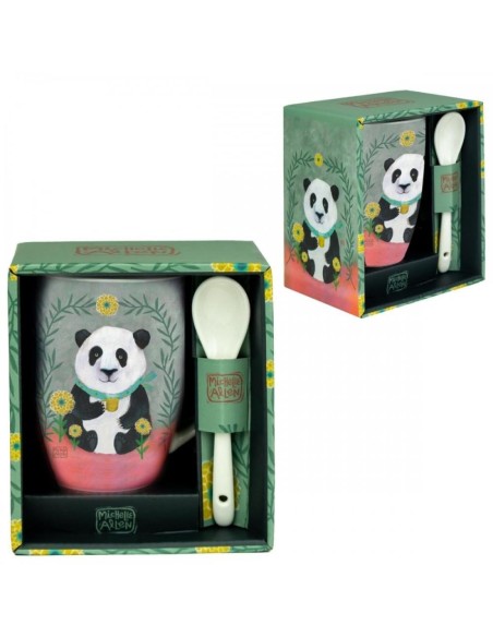 Taza de cerámica con cuchara enesco panda