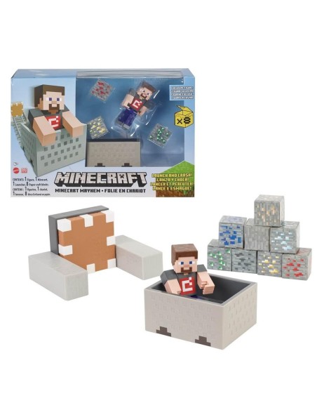Figura mattel minecraft vagoneta explosiva lanza y choca