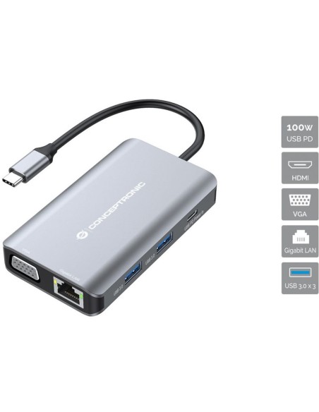 Docking station conceptronic donn21g 7 en 1 3 x usb 3 0  1 x hdmi  1 x vga  1 x rj45  1 x usb ti