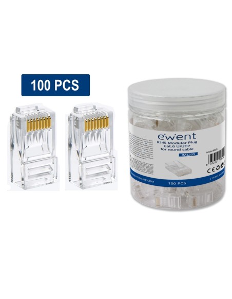 Conector rj45 ewent im1205 cat 6 u  utp para cable redondo 100 unidades