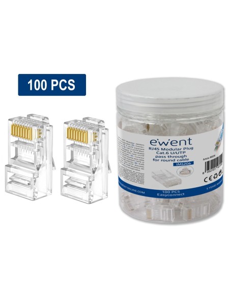 Conector rj45 ewent easyconnect im1206 cat 6 u  utp para cable redondo 100 unidades